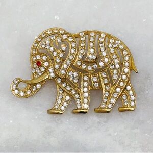 Gold tone red eye cz elephant brooch safari exotic